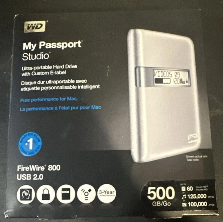 WD My Passport Studio Hard Drive Custom E-label 500GB #WDBAAE5000ASL-NESN New - Image 1 of 3