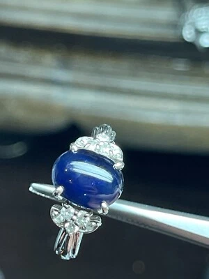 Anillo de diamantes de 0,18 quilates con zafiro azul certificado por GIA PT950 talla 6 Foto 1 de 4