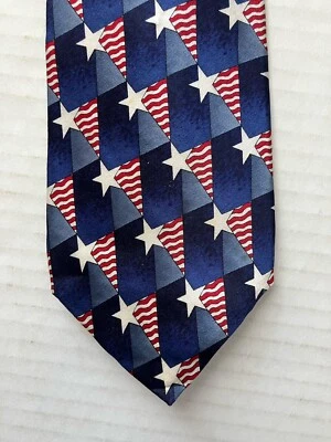 Мужской галстук Van Heusen галстук шелк атласные звезды и полосы геометрический сделано в США 57"" - Изображение 1 из 4