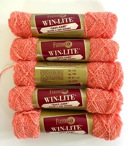 Lot of 5 Skeins Fleisher's Win-Lite Yarn Color 109 Coral Light Orange 1 oz each - Picture 1 of 4
