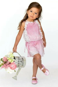 ❤️ NEW Summer sz 5  Dressy  Baby Sara 1p Pink Little Girls Romper Ruffles  ❤️ - Picture 1 of 3