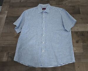 Men's UNTUCKit Blue, Gray, White, Checkered Pattern 100% Linen SS Button Up Sz L
