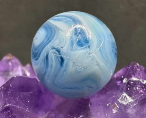 Vintage Ravenswood Alley Agate or Heaton Agate Swirl Marble - Light Blue - .64" - Picture 1 of 6