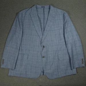 Stafford Jacket Mens 56R Big Tall Blue Linen Blend Sport Coat Blazer Lightwhight - Picture 1 of 14