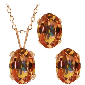 2.00 Ct Ecstasy Mystic Topaz 18K Rose Gold Plated Silver Pendant Earrings Set - Picture 1 of 3