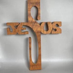 Vintage Wandbehang Holz geschnitzt Jesus Kreuz Made in Bethlehem 8 Zoll - Bild 1 von 3
