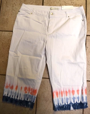 NUEVO CON ETIQUETAS Cato Mujer Blanco Algodón 5 Bolsillos Capris Talla 16 Algodón/Spandex Rojo Azul Foto 1 de 4