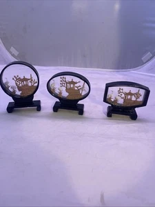Chinesisches geschnitztes Kork Diorama Kunst im Glas Schattenkasten Kraniche Saung’s mit Box 3er Pack - Bild 1 von 14