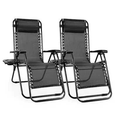  Sillas Gravedad Cero, Juego de 2 Sillas Reclinables Portátil Playa Camping Patio Negro Foto 1 de 4