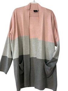 Neu mit Etikett Cyrus Cardigan Pullover vorne offen gestreift rosa grau Übergröße 3X - Bild 1 von 9