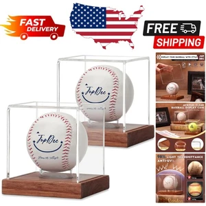 Astuccio Baseball Acrilico Trasparente con Base in Legno di Acacia, Confezione da 2 per Collezionisti - Foto 1 di 9