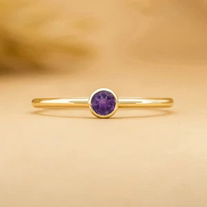 Solid 14k Gold Ring Amethyst Gemstone Ring Stackable Ring Beautiful Gold Ring - Picture 1 of 3