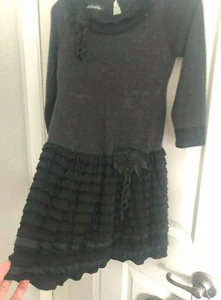 Girls 6X ISABELLA & CHLOE Gray Black RUFFLE DRESS L/S Roses Drop Waist PARTY - Picture 1 of 7