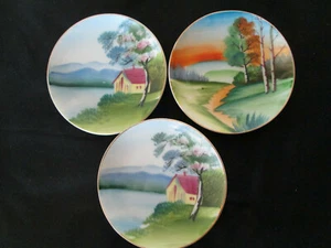 Lot of 3, Porcelain Mini Plates, China, Hand Painted, 4" - Picture 1 of 3