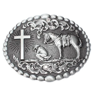 Praying Belt Buckle Western Cowboy Native American Motorcyclist (CRH-01) - Picture 1 of 2