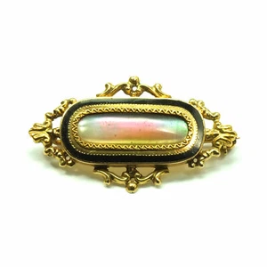 Biedermeier Trauer Brosche 585 Gold & Perlmutt unter Glas 1850 Mourning Brooch - Picture 1 of 5