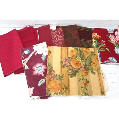 Lote de muestra de tela floral vintage años 80 rojo damasco chinoiserie cortinas de algodón liso Foto 1 de 4