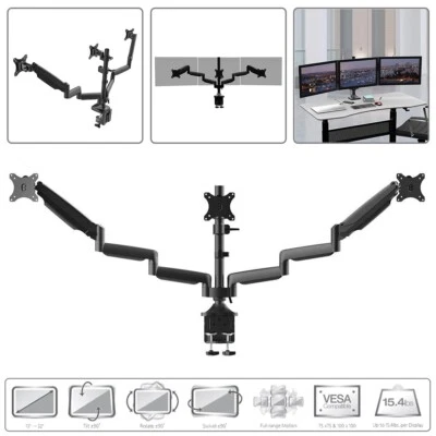 Triple Monitor Desk Stand Mount Fully Adjustable Arms For 3 Screens 13" ~ 32" - Image 1 of 4