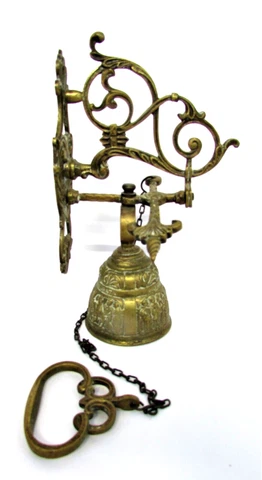 ANTIQUE CAST ORNATE BRONZE  "AD GLORIAM DEI PERSONNA GRATA" PULL DOOR CHIME BELL Cover