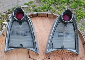 Original Pair Of 1956 Ford Thunderbird Back-Up Light Bezels With Lens - Picture 1 of 8
