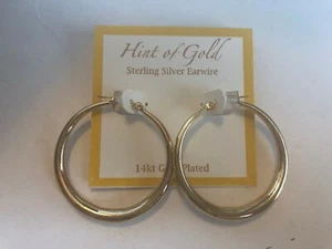 Touch of Silver Round Polished Hoop Earrings in 14k Gold-Plated Brass R430 $50 - Picture 1 of 2