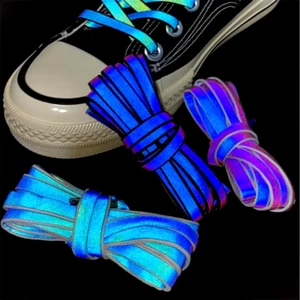 Reflective Laces Trainers Fluorescent oval Shoes High Quality - 1 Pair / 120cm - Picture 1 of 13