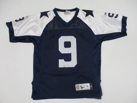 Reebok Tony Romo Jersey Boys Size Large Blue NFL Short Sleeve Dallas Cowboys Cover