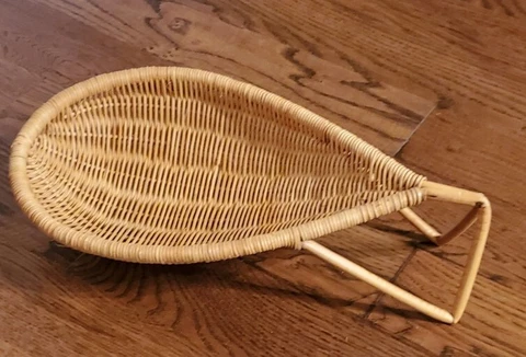 Danish Modern Hand Woven Fruit Basket Catch All, 1950s . 12 x 6.5 inches Cover