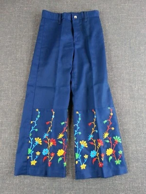 Pantalones retro de colección años 70 Sears Roebuck niña en crecimiento niños talla 7 flores bordadas Foto 1 de 4