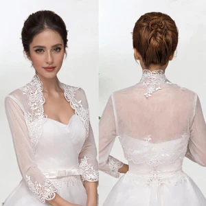 Wedding Dress Jacket for Bride White Ivory Lace Long Sleeves Accessories - Picture 1 of 11