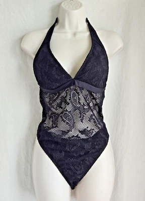 Lauren Ralph Lauren 复古海贼王黑色佩斯利网眼透明 Midriff 泳装 M? — 第 1/4 张图片