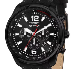 Men's Watch Sector Chronograph Leather Black 48mm Racing Edition 100m - Picture 1 of 6