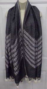 Beautiful Pashmina Gray With Rabbit Fur Trim Shawl Or Scarf 70x28 ~ EUC - Picture 1 of 5