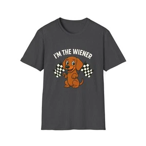 Funny Graphic Tee T-Shirt Dachshund Cute Dog Puppy Im A Wiener Racing Nascar - Picture 1 of 13