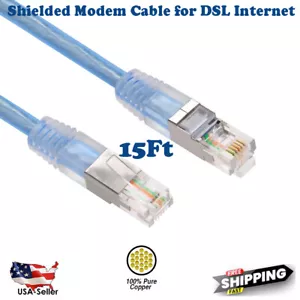 15FT RJ11 6P4C Shielded Telephone Phone Line Cable Cord Modem DSL Internet Fax - Picture 1 of 5