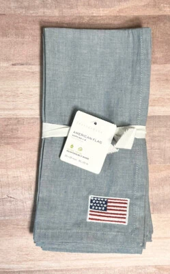 Juego de 4 servilletas Pottery Barn bandera americana algodón lino cambray Foto 1 de 4