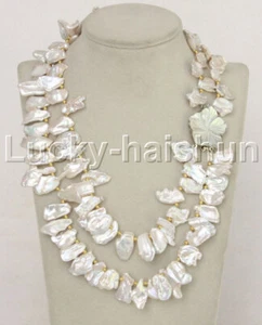 Luster natural 17" 2row 20mm Baroque white Reborn keshi pearl necklace j11871 - Picture 1 of 5