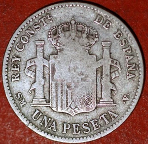 Spain Una Peseta 1900 SM-V Alfonso XIII King - Picture 1 of 2