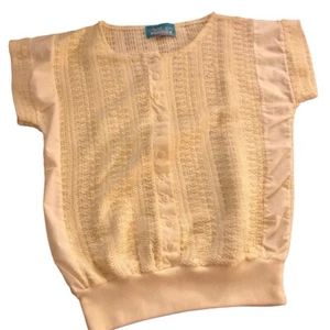 1980’s Pastel Yellow Woven Semi- Sheer Top, Short Sleeved, Lightweight, Med - Picture 1 of 5