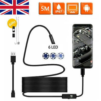Waterproof USB Endoscope Borescope Snake Inspection Camera Android Mobile 5.5mm • 6.99£