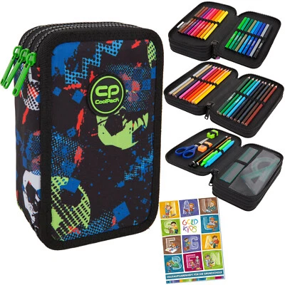 GOLDKIDS Federmappe 3-Fach Federtasche Mäppchen Gefüllte und Hausaufgabenheft-Fußball