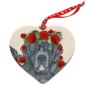 Newfoundland Newfie Dog Porcelain Valentine's Day Heart Ornament Pet Gift - Picture 1 of 2