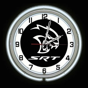 19" Dodge SRT Hellcat Sign Double White Neon Clock Charger Challenger 707 HP - Picture 1 of 2