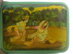 INDIA RARA - RADHA SHYAM (KRISHNA JUGANDO HOLI CON RADHA) CAJA DE ESTAÑO IMPRESA - Imagen 1 de 6