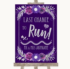 Wedding Sign Poster Print Purple & Silver Last Chance To Run