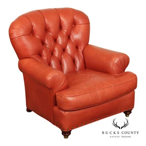 Dapha English Traditional Style Leather Chesterfield Armchair - Picture 1 of 18
