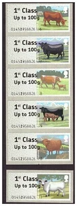 Post & Go Type 1 large font British Farm Animals Cattle 1st Class set of 6. MNH. - Picture 1 of 1