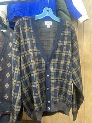 Cárdigan Vintage Alfani Grande Abuelo Suéter Botones Hecho en Italia Azul Marino Foto 1 de 4