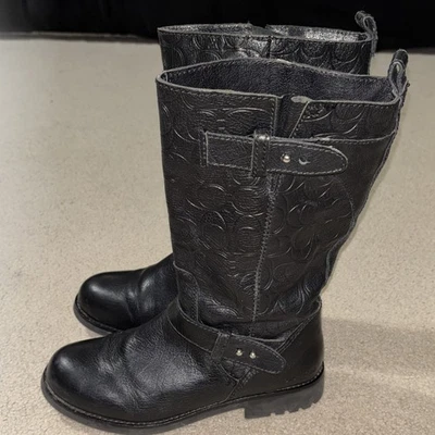 Coach Virginia Boots Women’s Size 7.5B Combat Moto Logo Embossed A4238 Black - Image 1 of 4