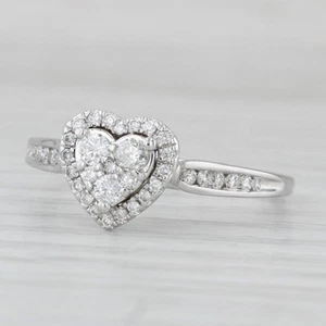 0.36ctw Diamond Cluster Heart Halo Ring 14k White Gold Engagement Size 10 - Picture 1 of 10